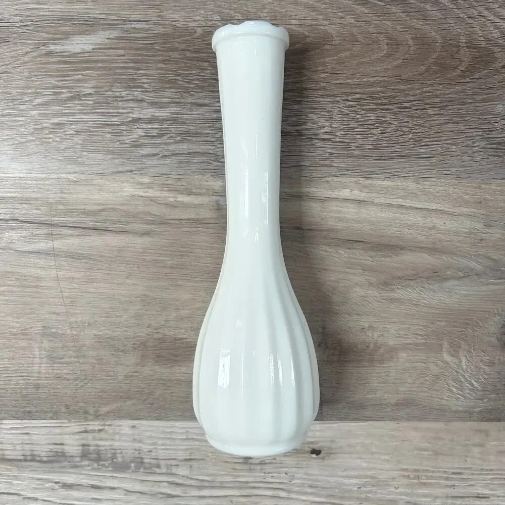 Vintage Milk Glass Bud Vase White Ribbed Panel Swirl 9.5